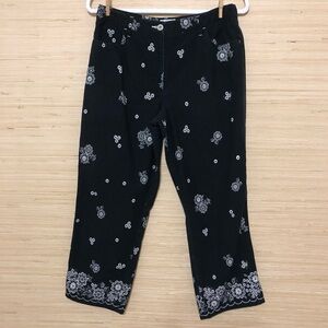 Ann Taylor LOFT Black Floral Print Wide Leg Jean Pants Size 8